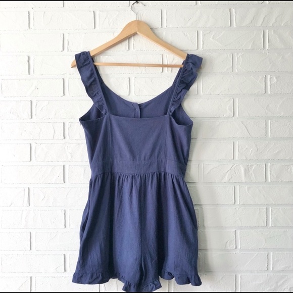 NEW Zaful navy blue ruffle button front romper 6 - Picture 2 of 14